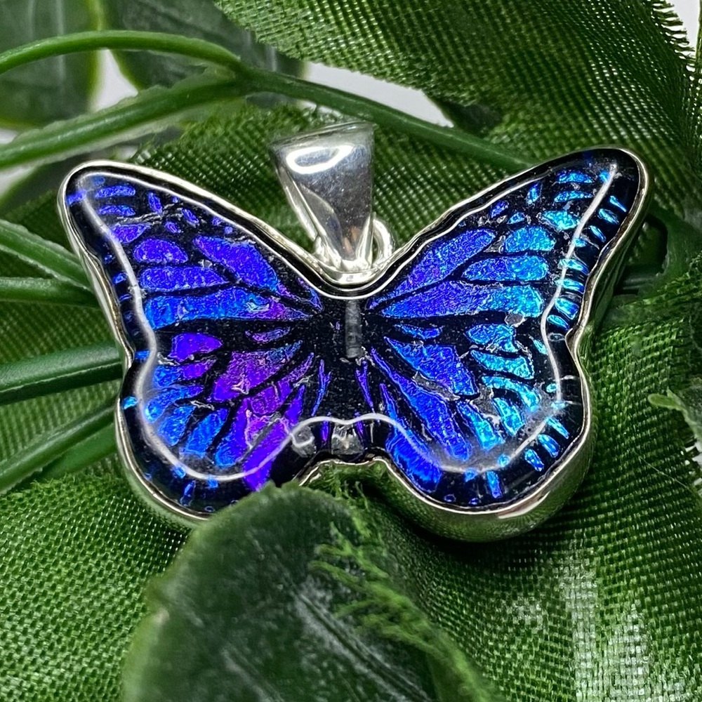 SALE! GORGEOUS Monarch Butterfly made of Dichroic Glass, 925 Sterling